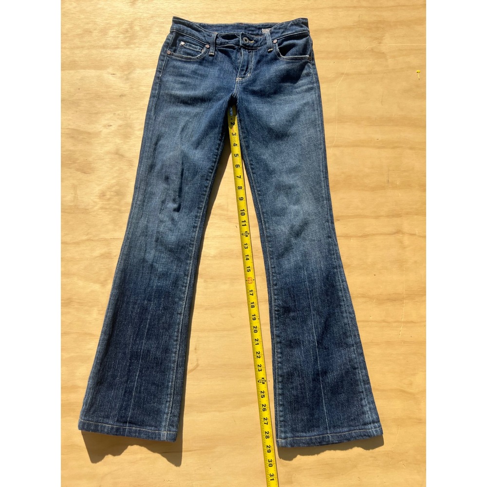 Chip & Pepper Flare Leg Jeans Medium Wash Green Embroidered Back Pockets 27x31